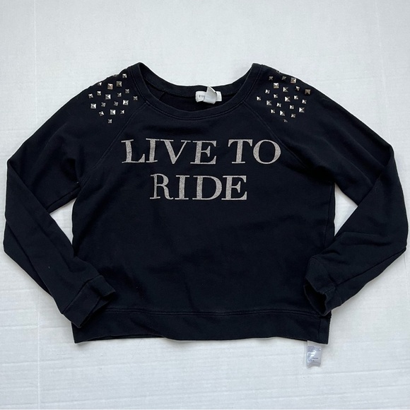 🎉6/$26🎉 FOREVER 21 Live to Ride Studded Sweater Crop Top - Picture 1 of 4